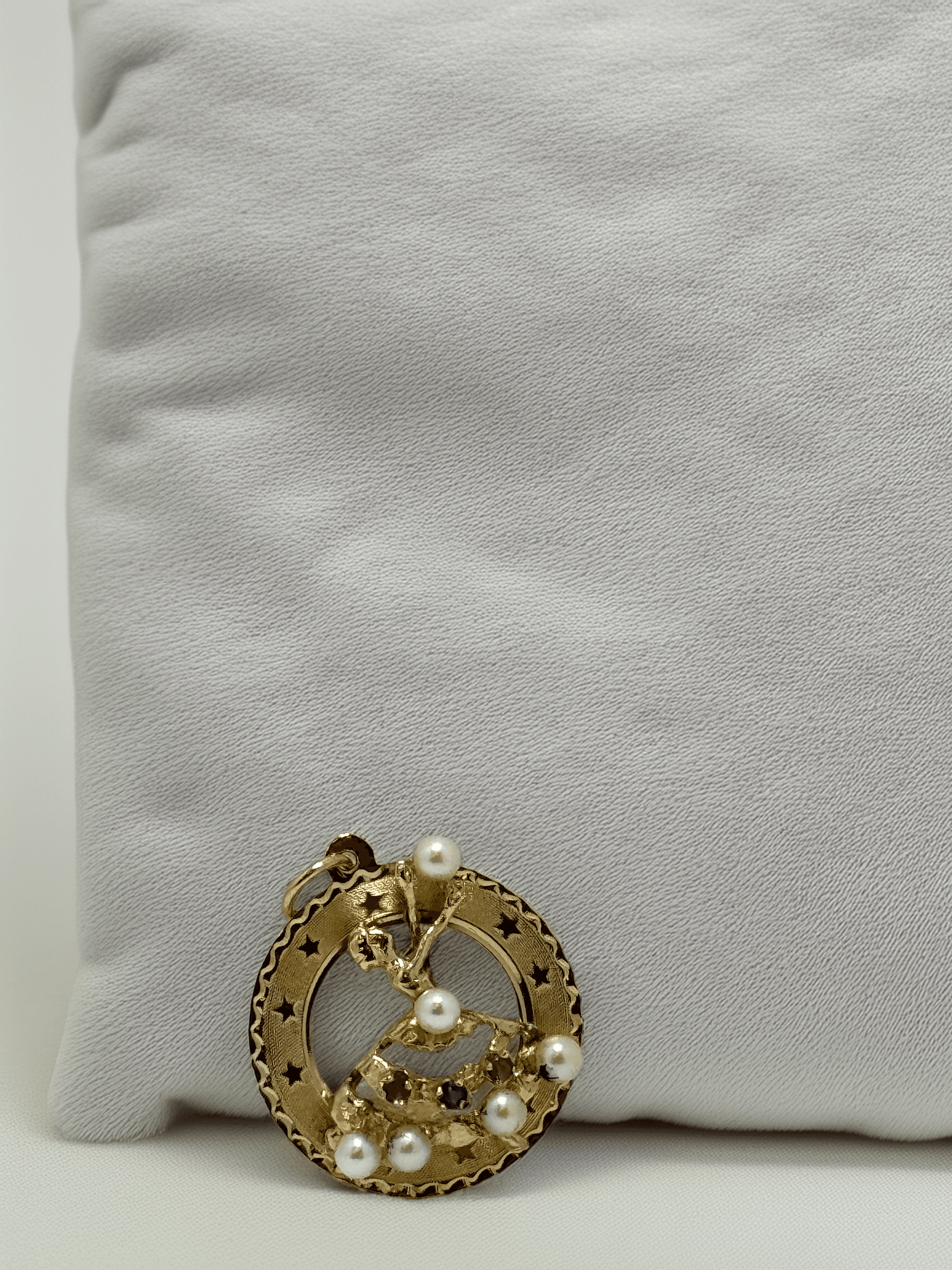 14K Solid Gold Lady Pendant 3.61g with Ruby Sapphire & Pearl Vintage Jewelry - $850 - Lumezza Jewelry